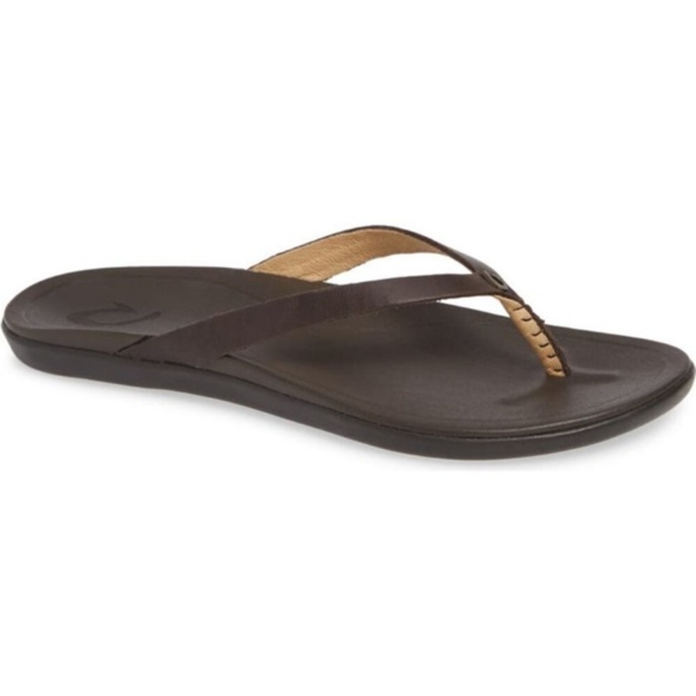 OluKai Dark Ho’opio dark Java Leather Flip-Flops slippahs 6 NEW IN BOX